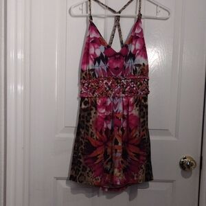 Vibrant Floral and Animal Print Summer Top Sz L